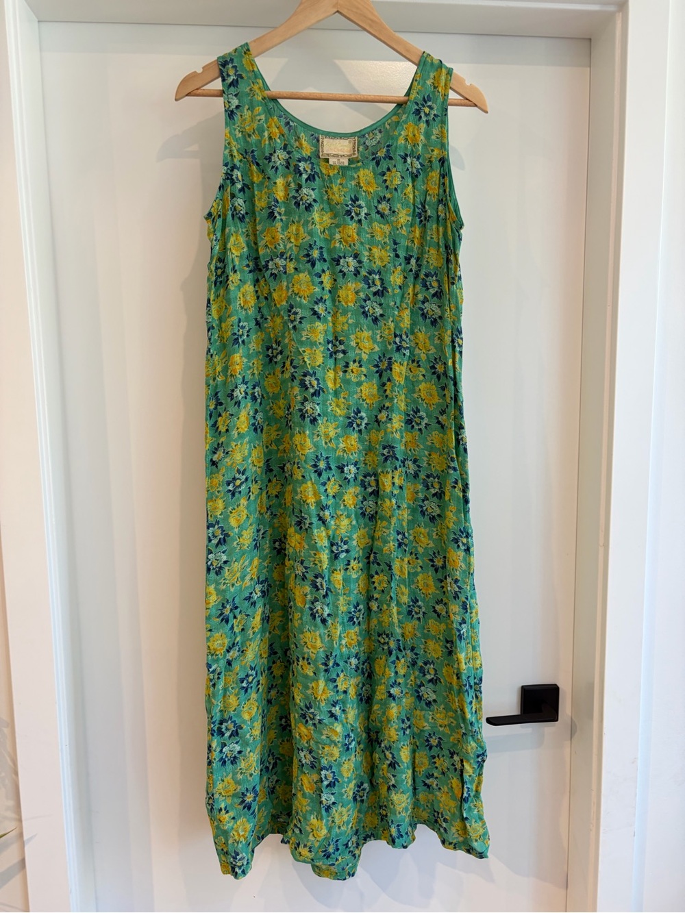 April Cornell Teal Green Floral Sleeveless Maxi Dress